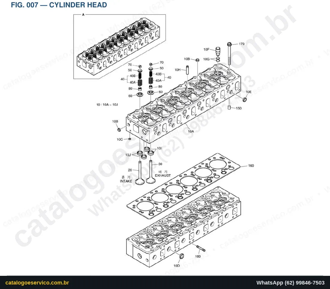 Vista explodida Cylinder Head - Catálogo de Peças Doosan DL350