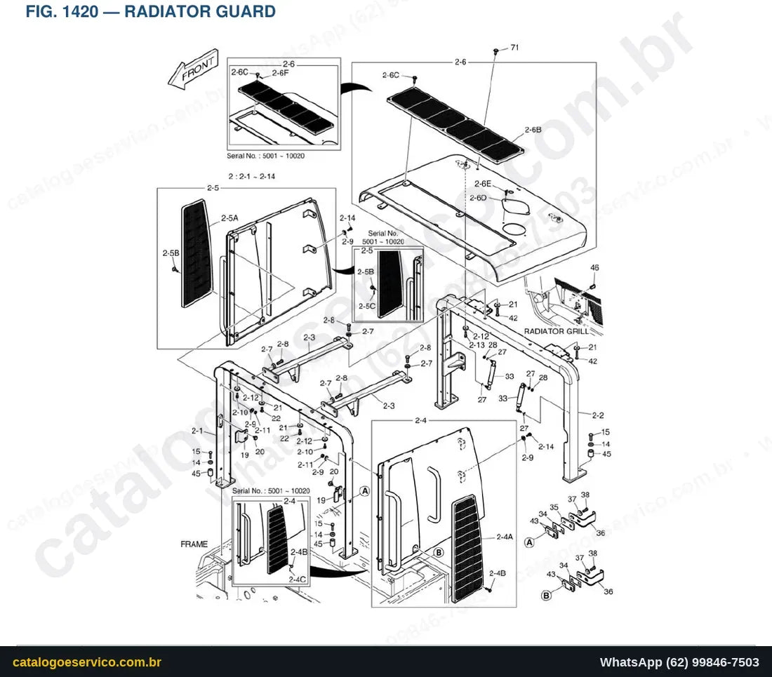 Vista explodida Radiator Guard - Catálogo de Peças Doosan DL350