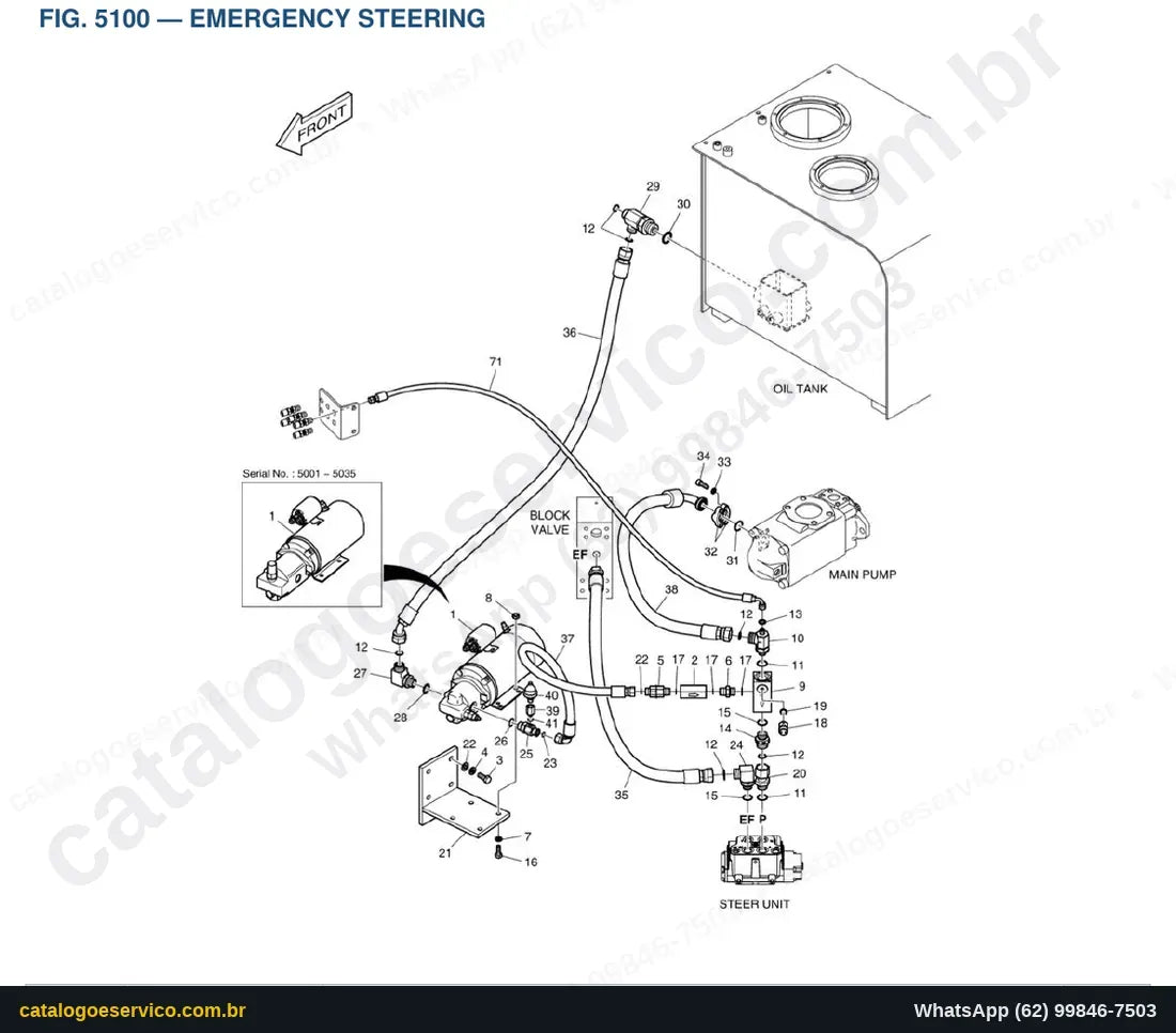 Vista explodida Emergency Steering - Catálogo de Peças Doosan DL350
