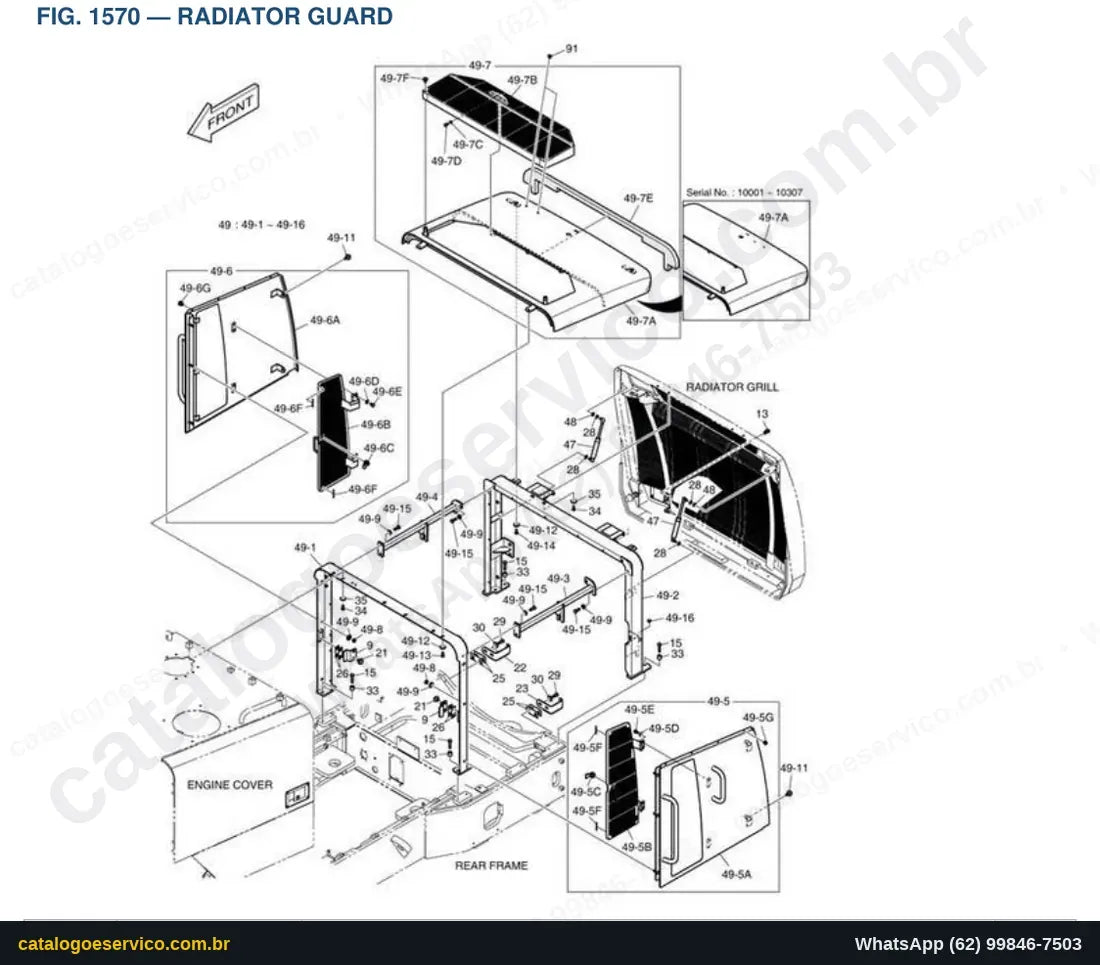 Vista explodida Radiator Guard - Catálogo de Peças Doosan DL420-3