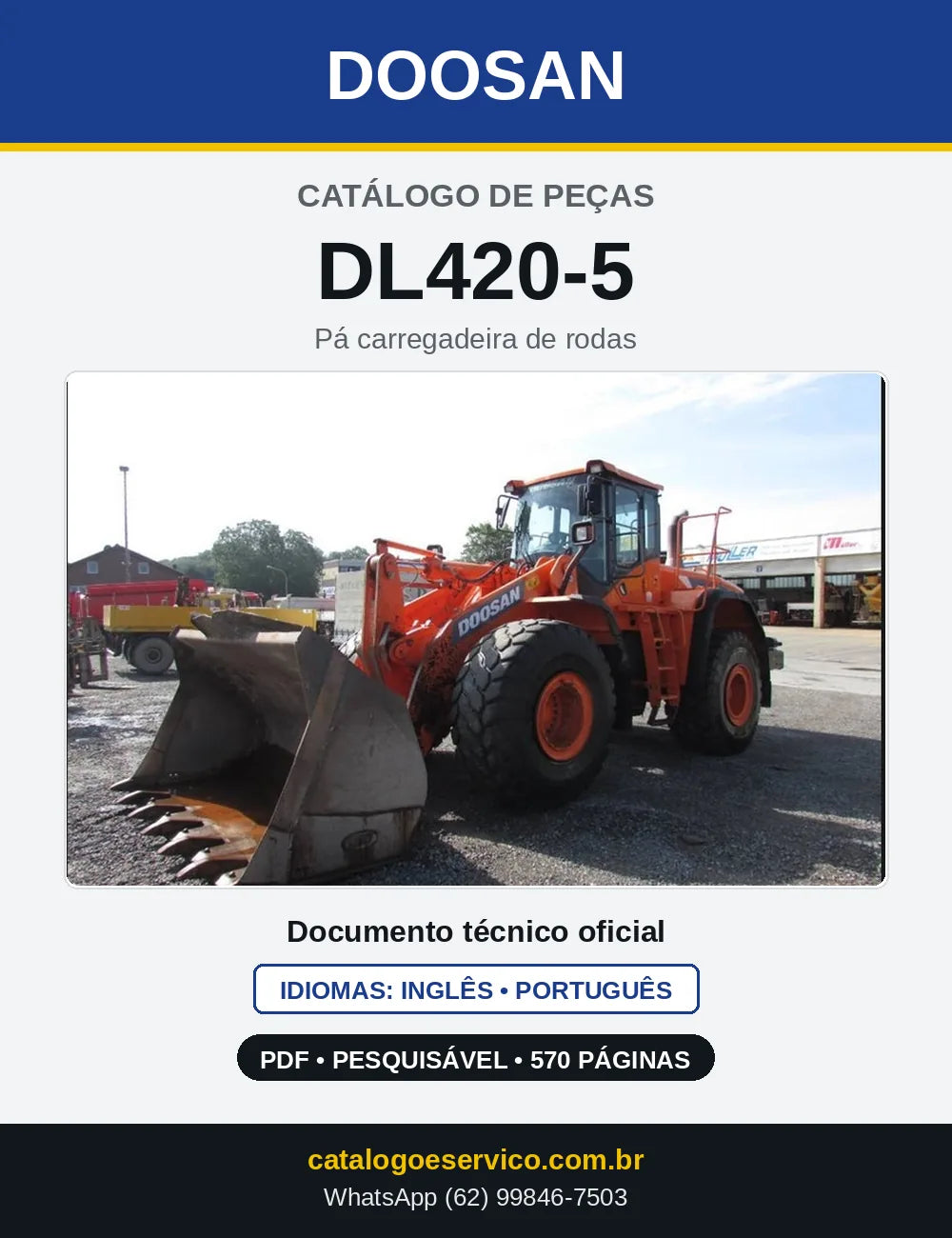 Capa do Catálogo de Peças Doosan DL420-5 em PDF, inglês e português