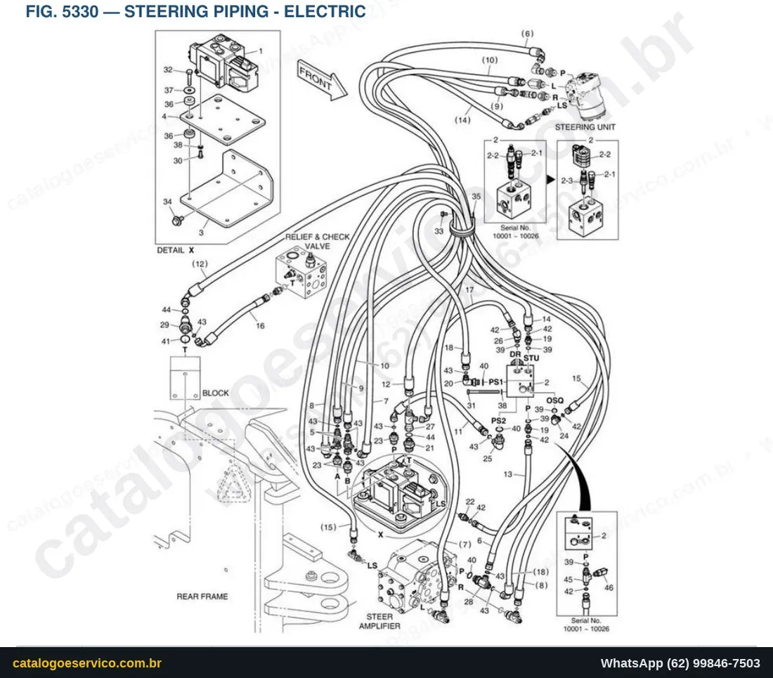 Vista explodida Steering Piping - Electric - Catálogo de Peças Doosan DL420-5