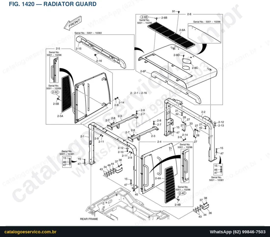 Vista explodida Radiator Guard - Catálogo de Peças Doosan DL420