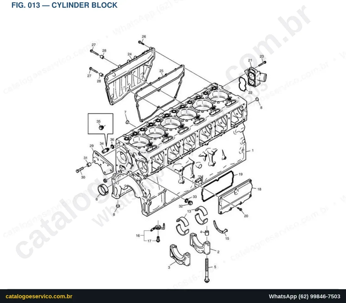 Vista explodida Cylinder Block - Catálogo de Peças Doosan DL450-3