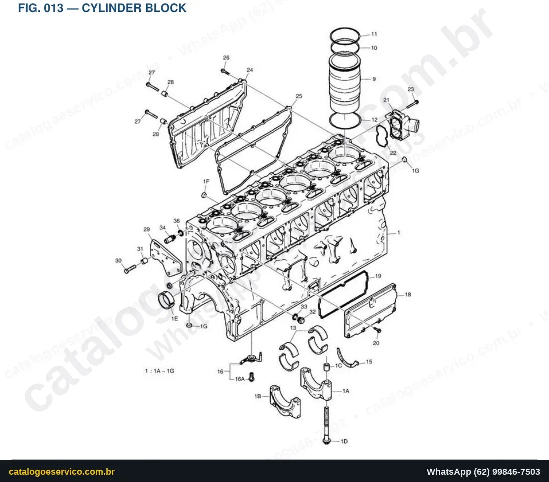 Vista explodida Cylinder Block - Catálogo de Peças Doosan DL450-5