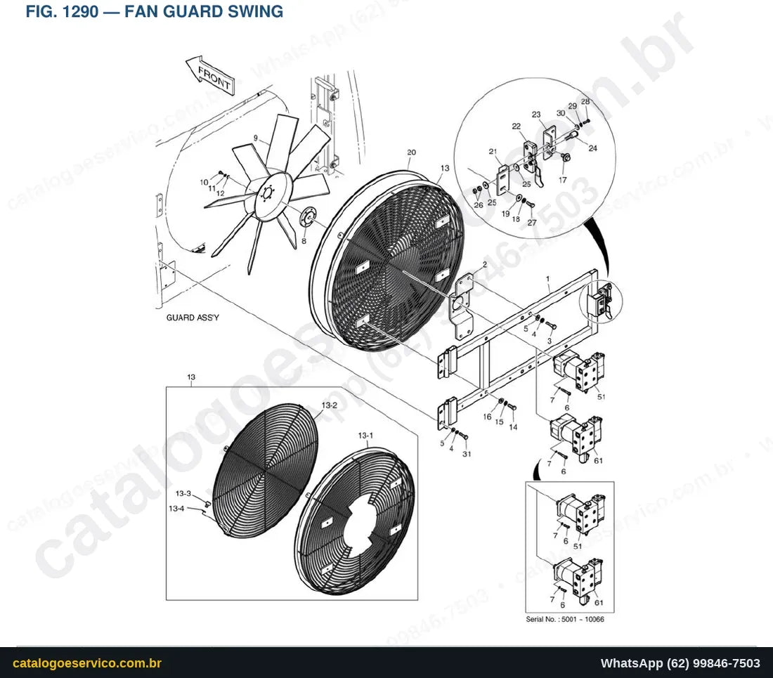 Vista explodida Fan Guard Swing - Catálogo de Peças Doosan DL450