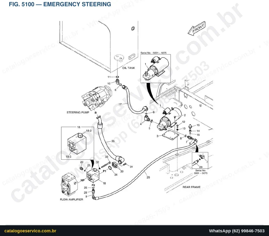 Vista explodida Emergency Steering - Catálogo de Peças Doosan DL450
