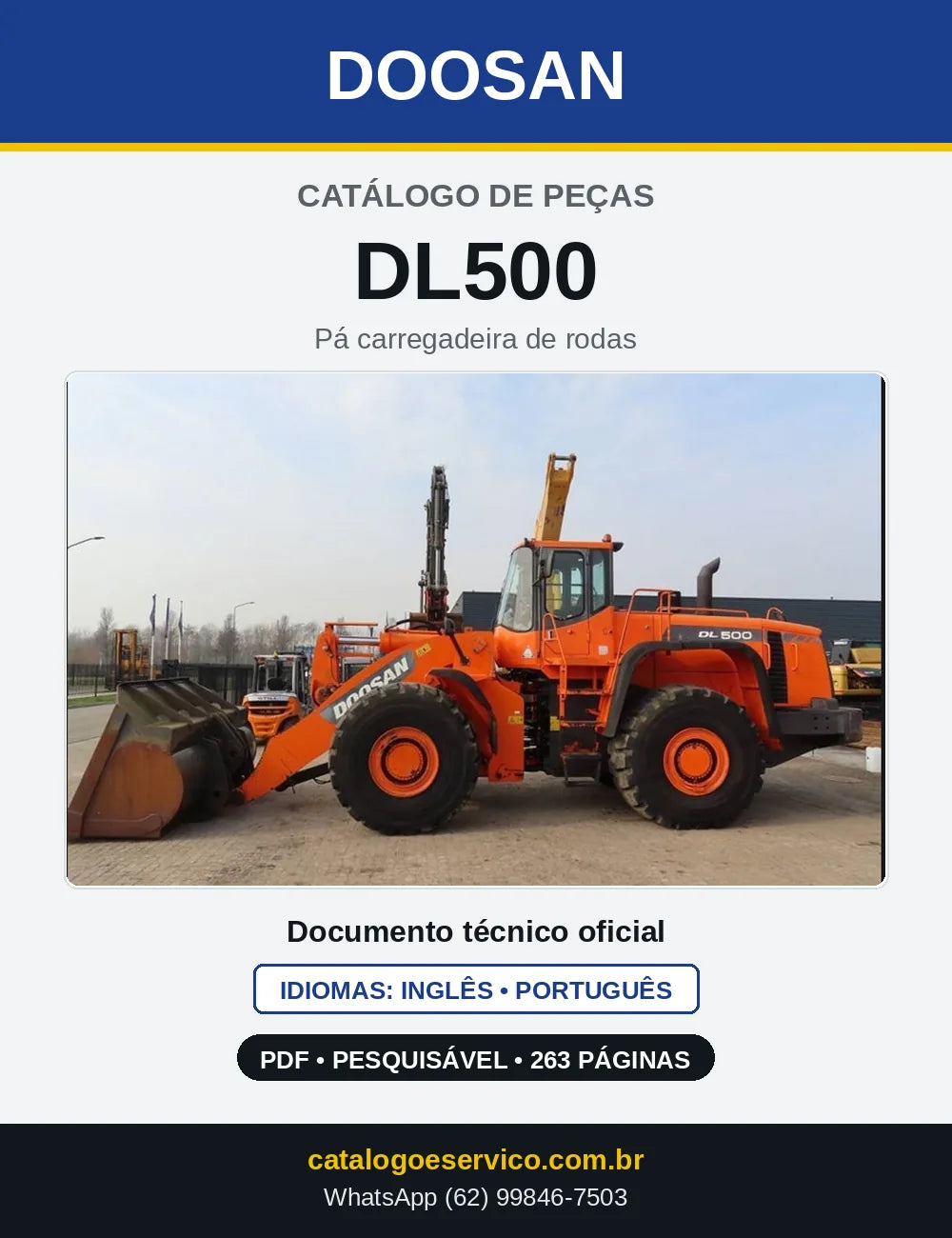 Capa do Catálogo de Peças Doosan DL500 em PDF, inglês e português