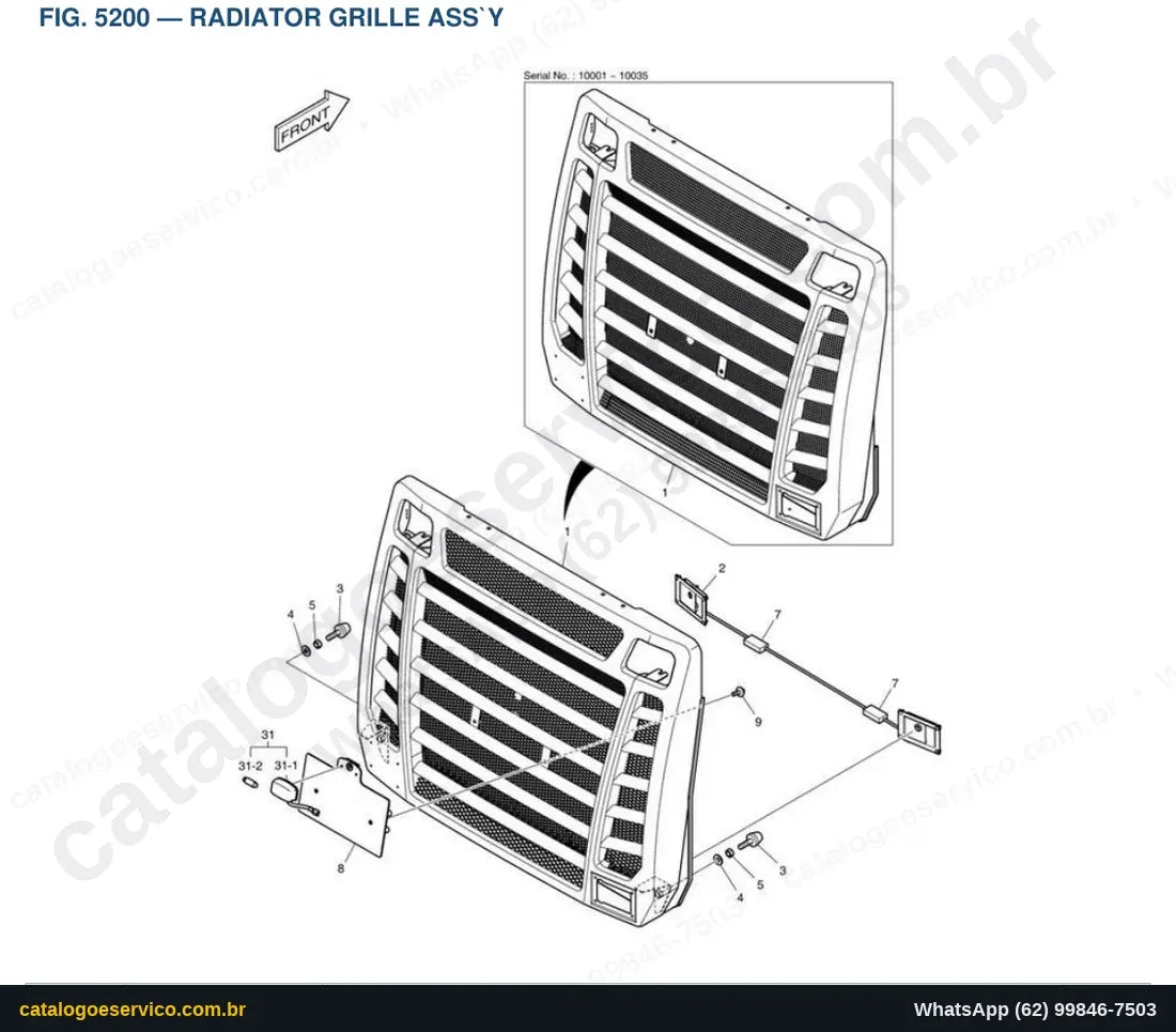 Vista explodida Radiator Grille Ass`Y - Catálogo de Peças Doosan DL550-3