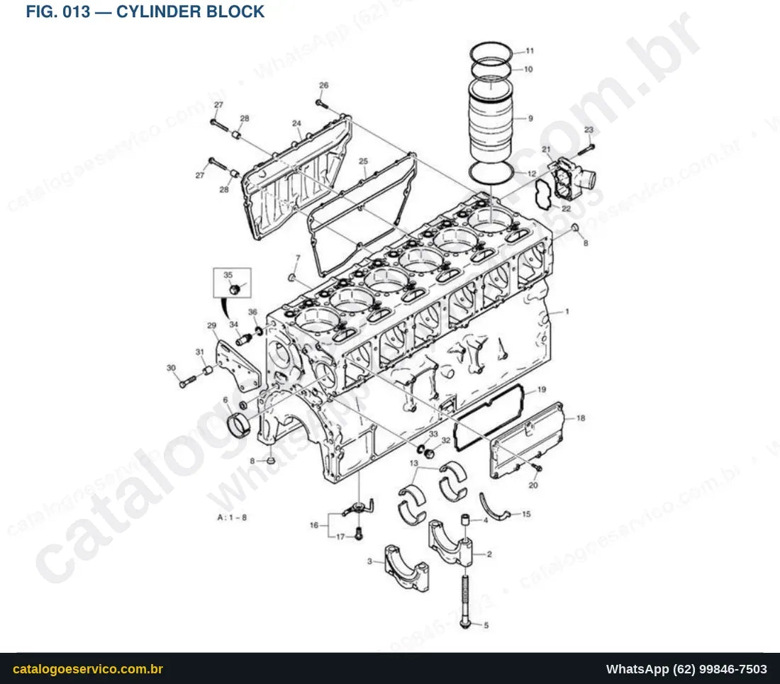 Vista explodida Cylinder Block - Catálogo de Peças Doosan DL550