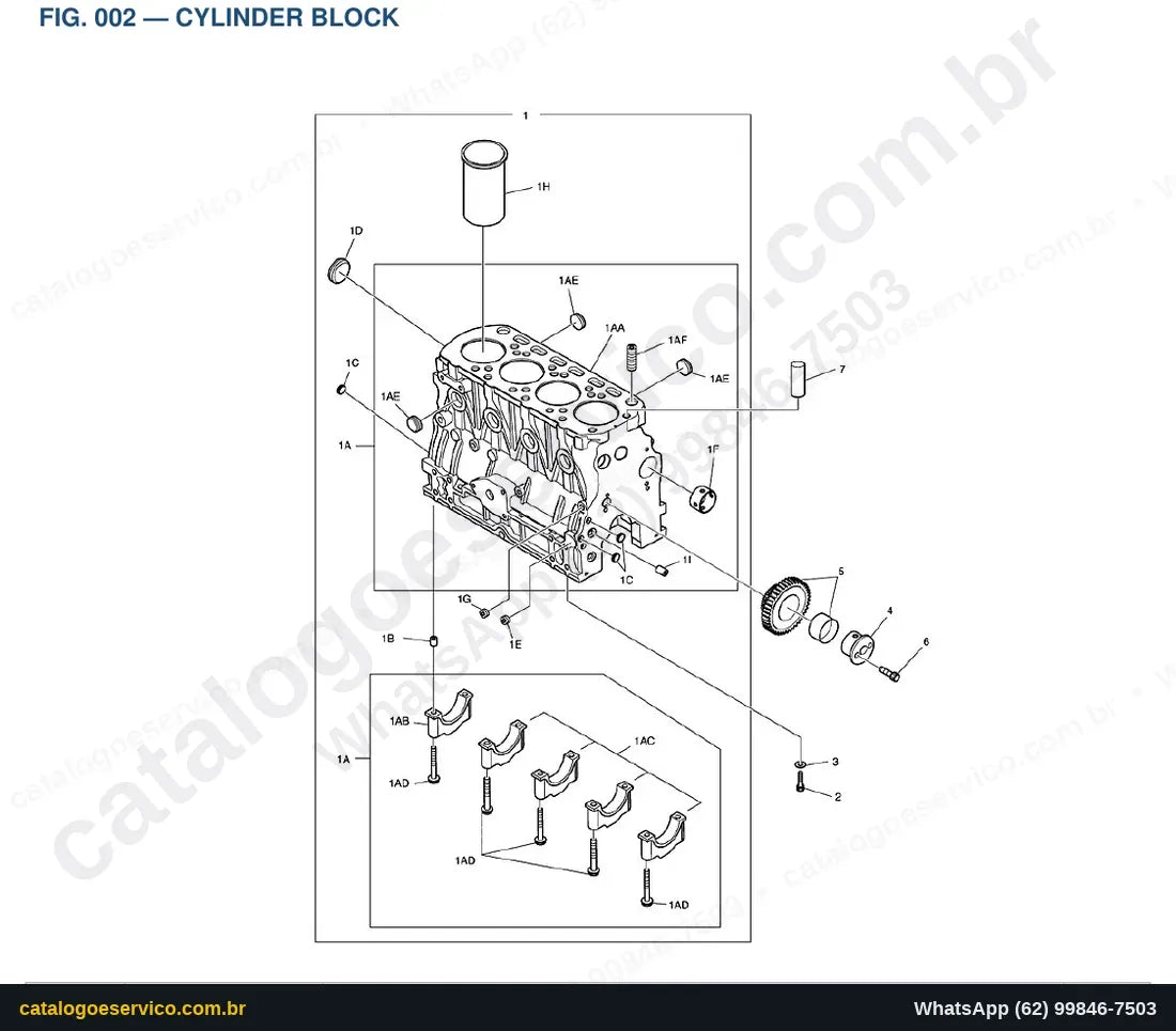 Vista explodida Cylinder Block - Catálogo de Peças Doosan DSL 702