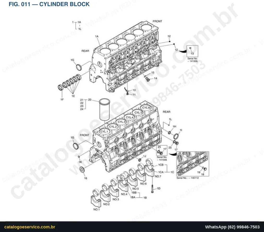 Vista explodida Cylinder Block - Catálogo de Peças Doosan DX140LC (DI EXP)