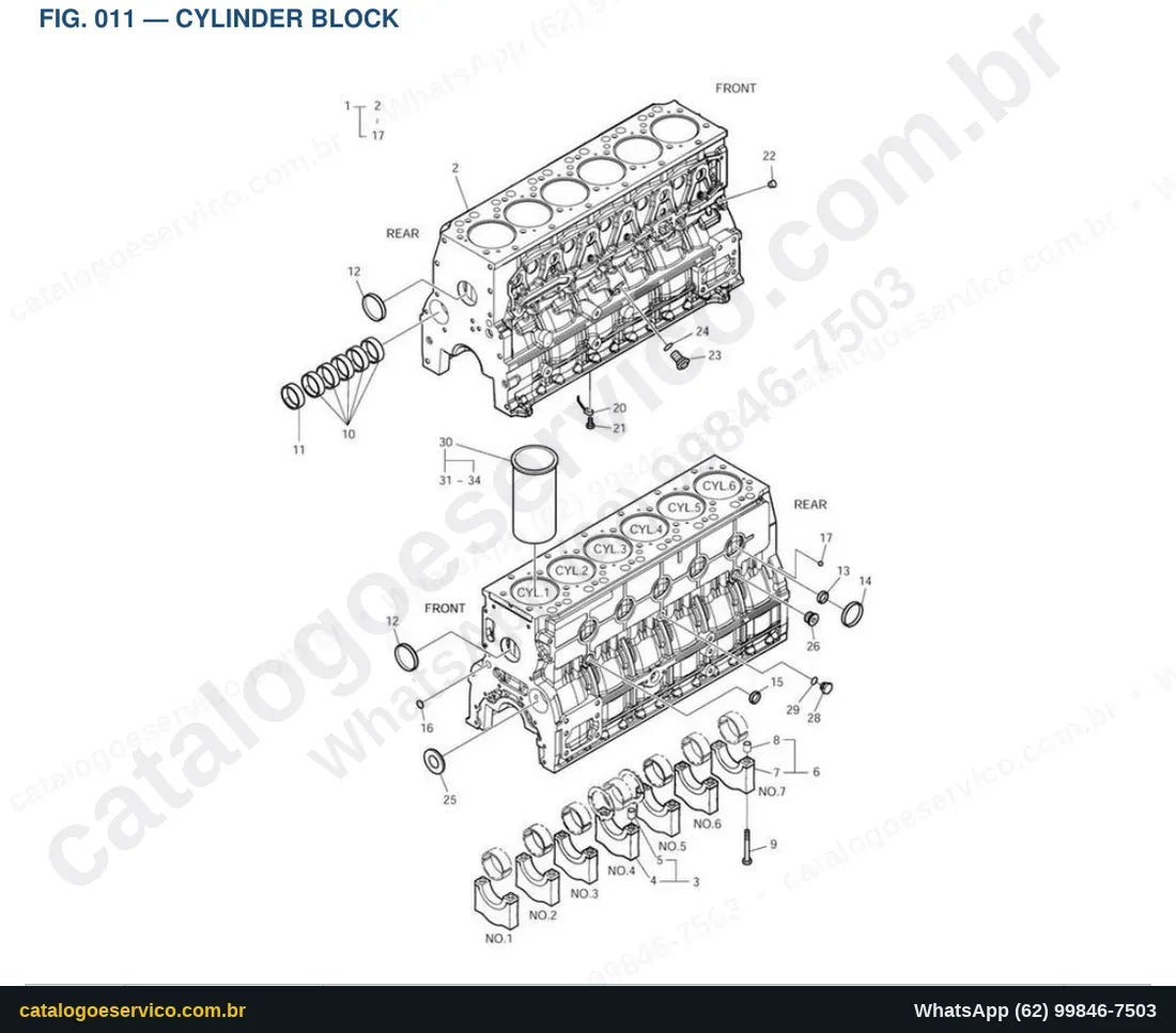 Vista explodida Cylinder Block - Catálogo de Peças Doosan DX140LC (DIEU EXP)
