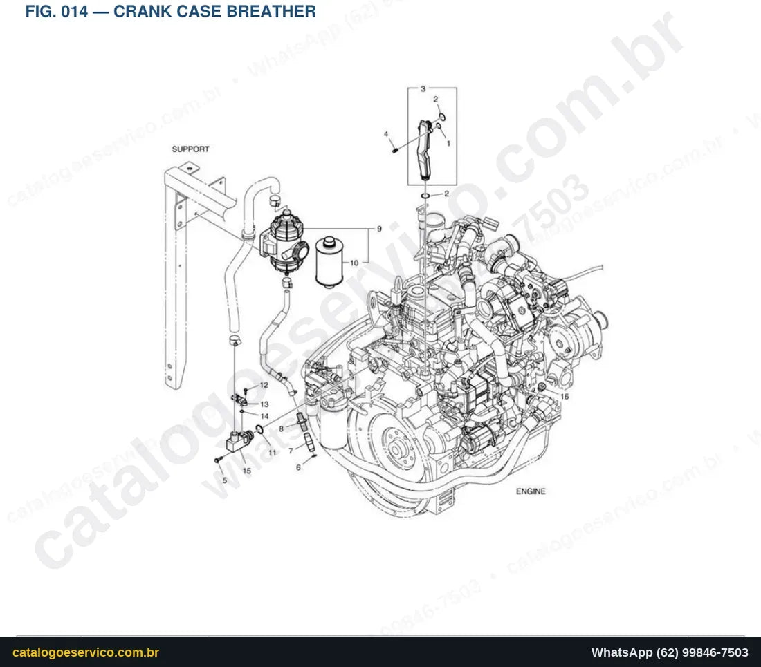 Vista explodida Crank Case Breather - Catálogo de Peças Doosan DX140LCR-3