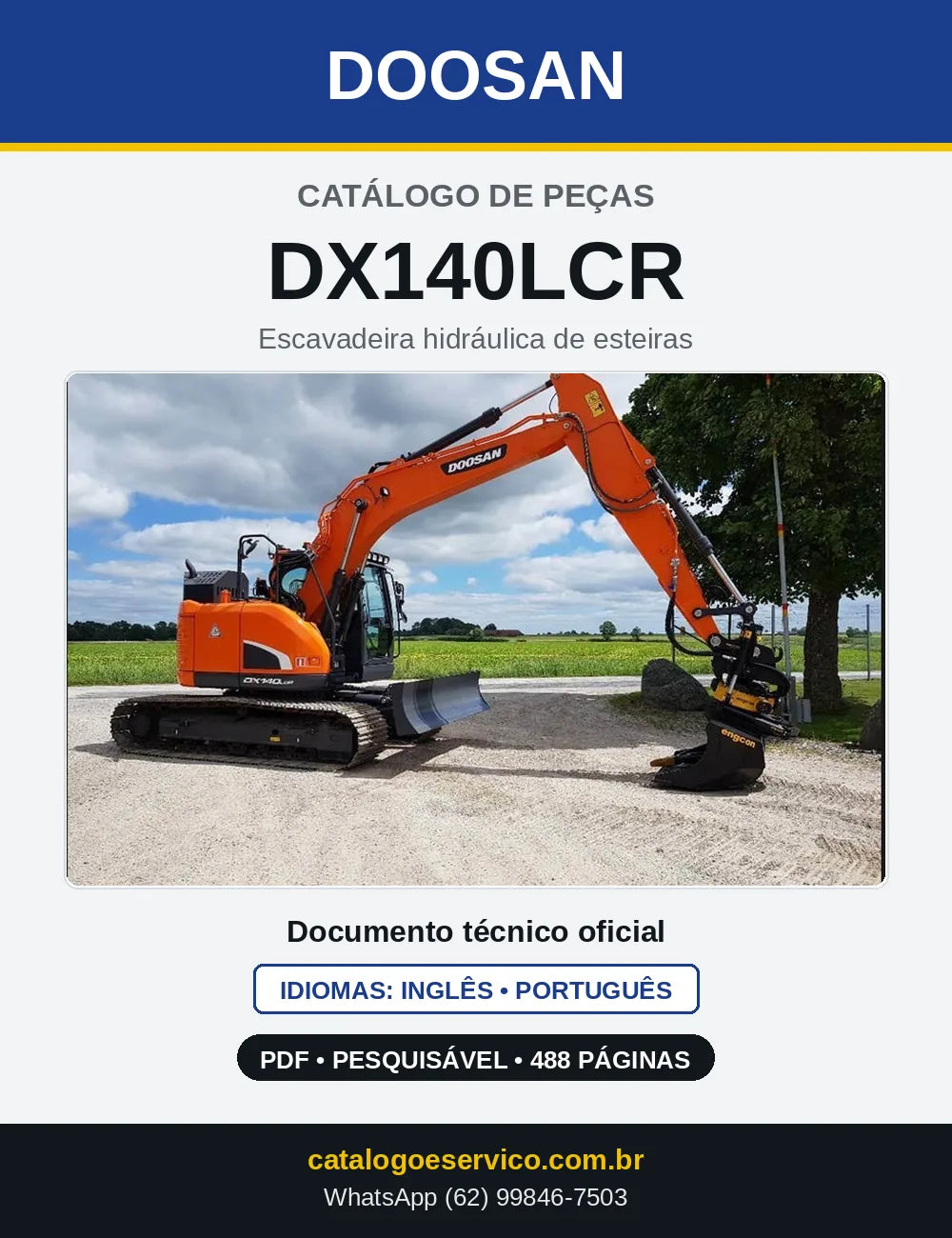 Capa do Catálogo de Peças Doosan DX140LCR em PDF, inglês e português