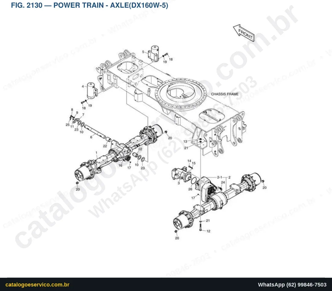 Vista explodida Power Train - Axle(Dx160W-5) - Catálogo de Peças Doosan DX140W-5