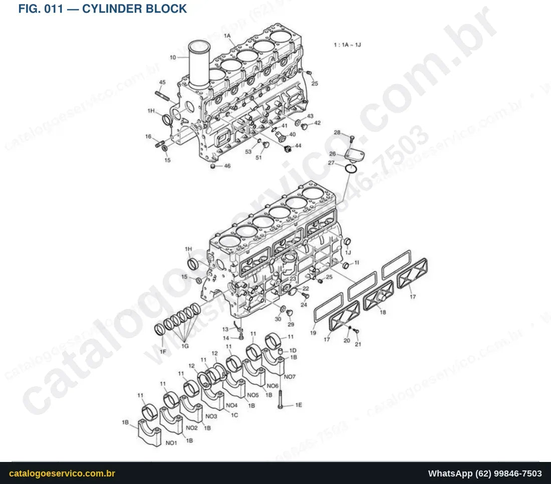 Vista explodida Cylinder Block - Catálogo de Peças Doosan DX140W Tier II
