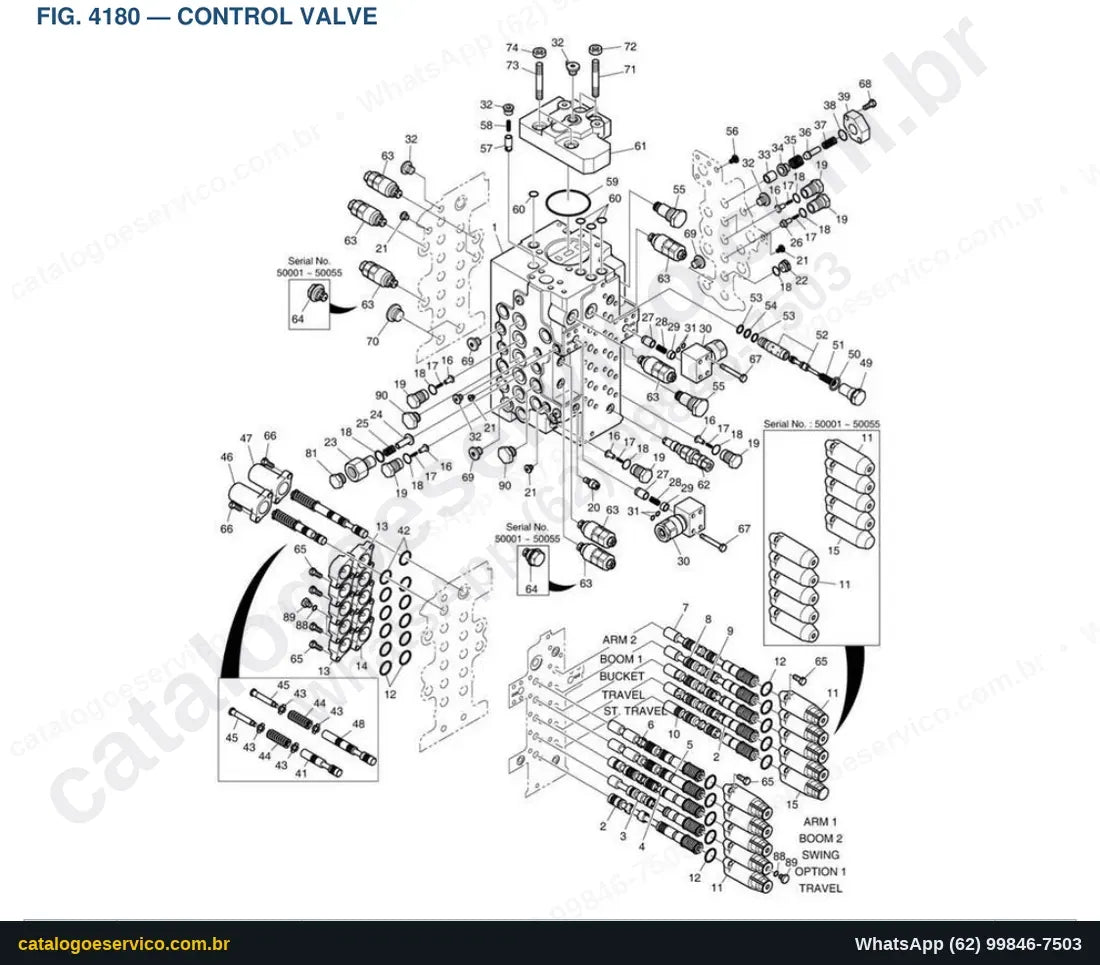 Vista explodida Control Valve - Catálogo de Peças Doosan DX160LC-3