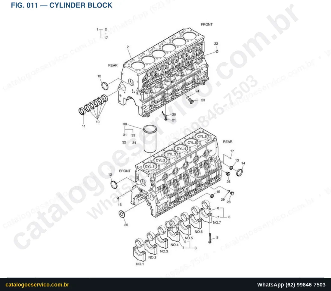 Vista explodida Cylinder Block - Catálogo de Peças Doosan DX160LC