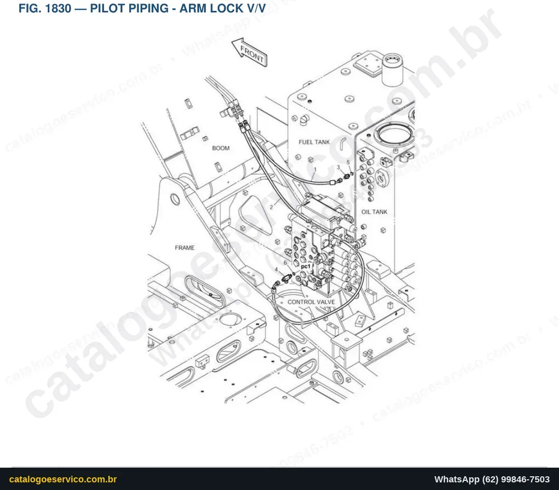 Vista explodida Pilot Piping - Arm Lock V/V - Catálogo de Peças Doosan DX160LC
