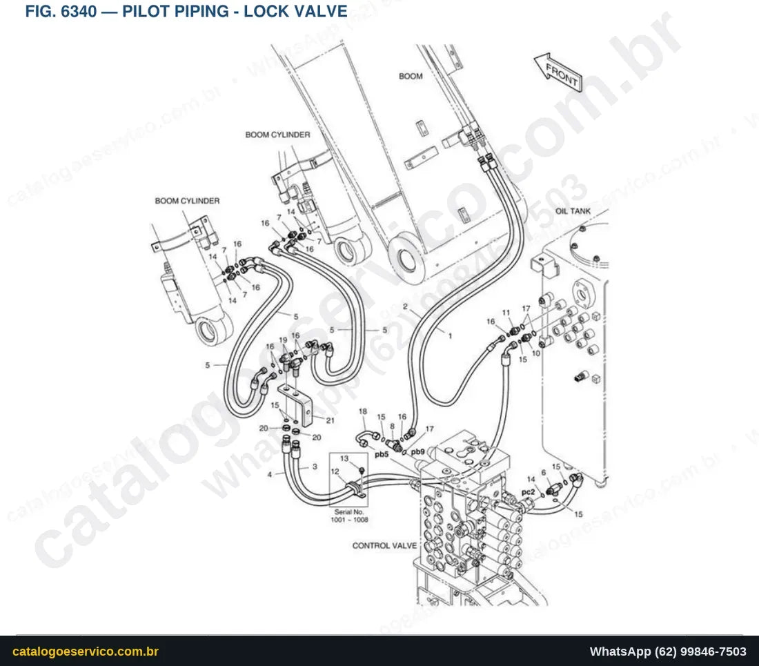 Vista explodida Pilot Piping - Lock Valve - Catálogo de Peças Doosan DX160W-3 (DI EXP)