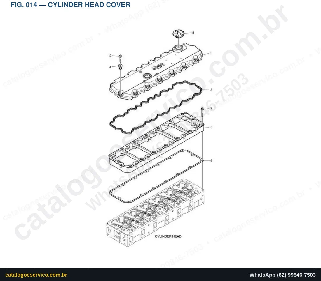 Vista explodida Cylinder Head Cover - Catálogo de Peças Doosan DX160W-3 (DIEU EXP)