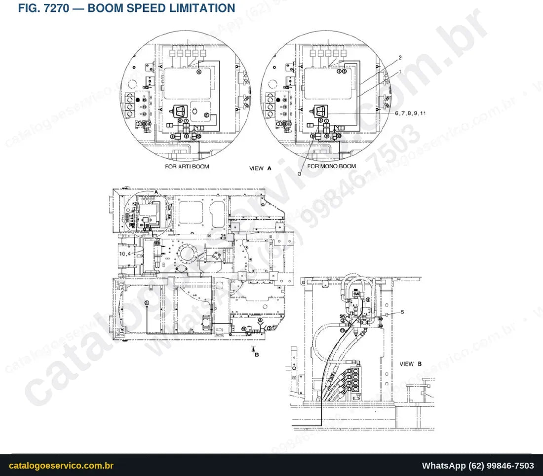 Vista explodida Boom Speed Limitation - Catálogo de Peças Doosan DX160W Rail Way