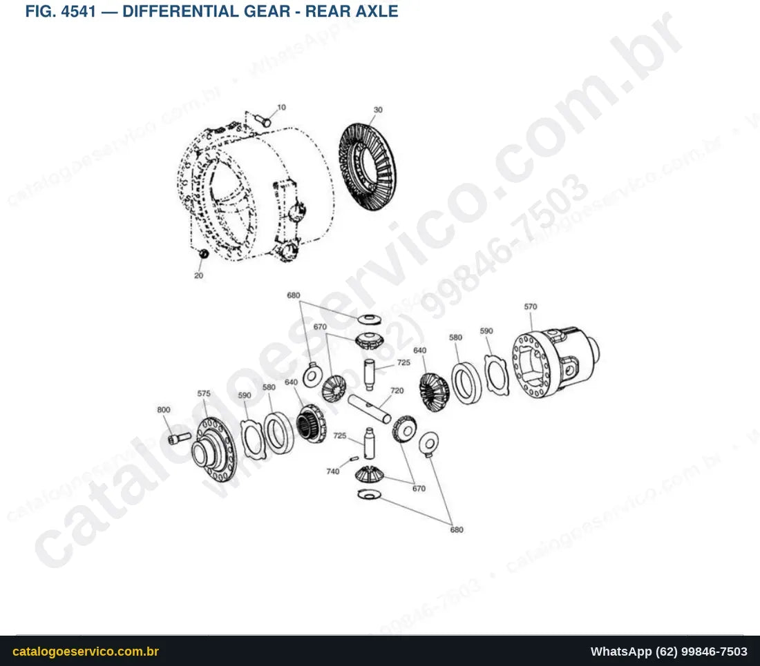 Vista explodida Differential Gear - Rear Axle - Catálogo de Peças Doosan DX160W Tier II