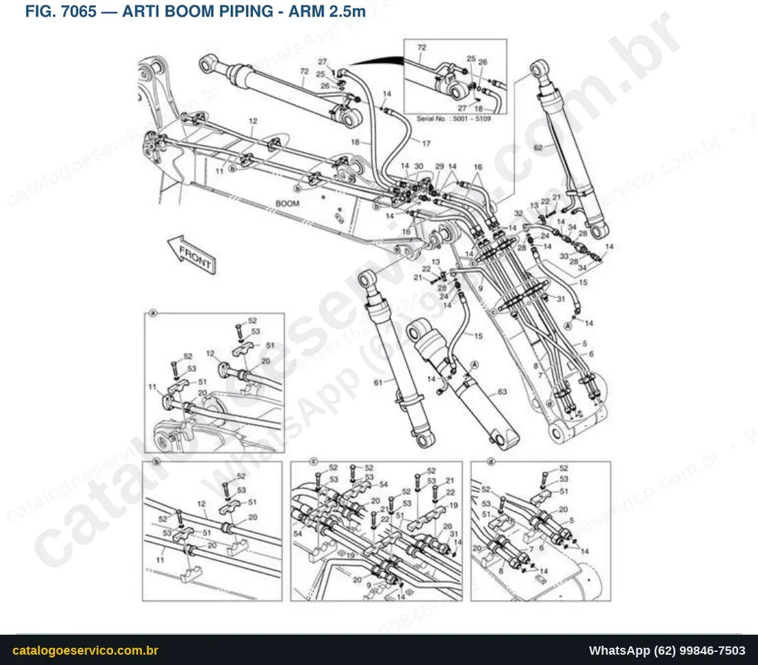 Vista explodida Arti Boom Piping - Arm 2.5M - Catálogo de Peças Doosan DX160W Tier III