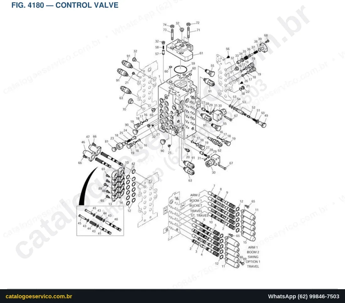 Vista explodida Control Valve - Catálogo de Peças Doosan DX180LC (DIEU EXP)