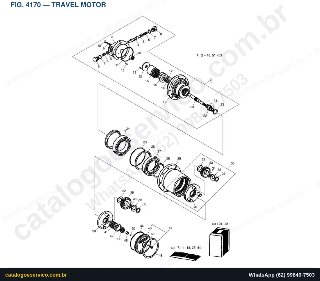 Vista explodida Travel Motor - Catálogo de Peças Doosan DX19