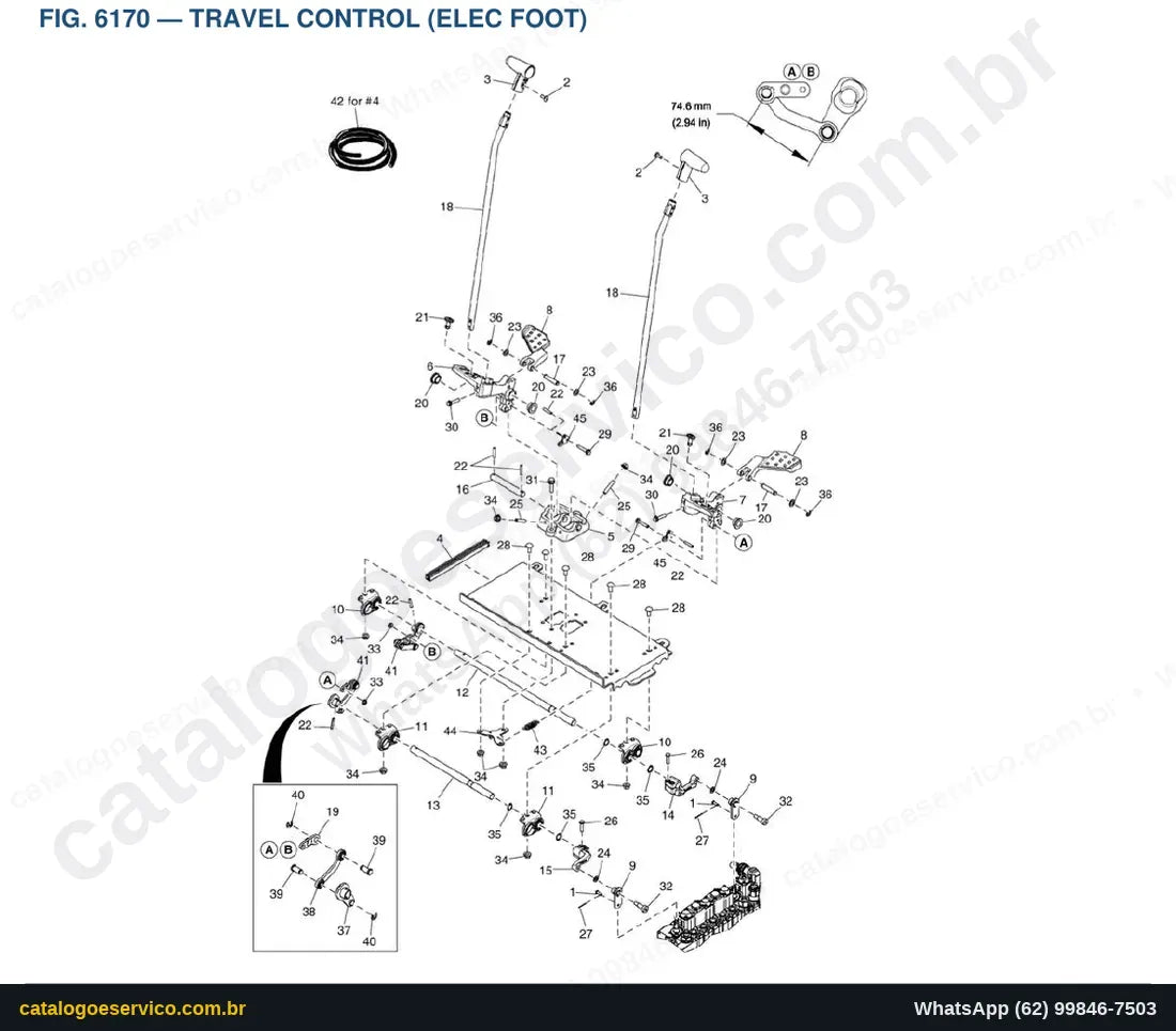 Vista explodida Travel Control (Elec Foot) - Catálogo de Peças Doosan DX19