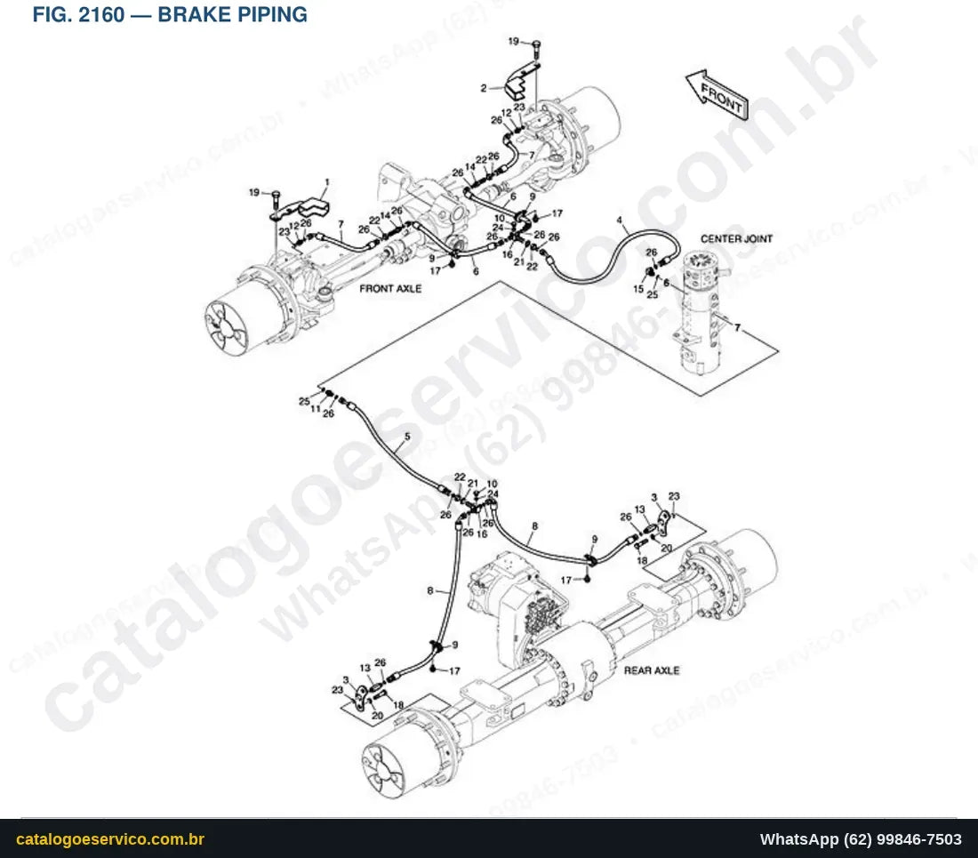 Vista explodida Brake Piping - Catálogo de Peças Doosan DX190W-5