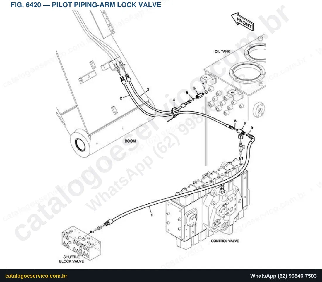 Vista explodida Pilot Piping-Arm Lock Valve - Catálogo de Peças Doosan DX190W-5