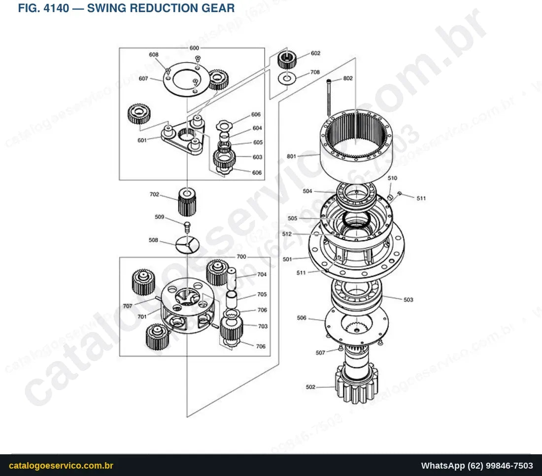 Vista explodida Swing Reduction Gear - Catálogo de Peças Doosan DX225LC-3 (DIEU EXP)