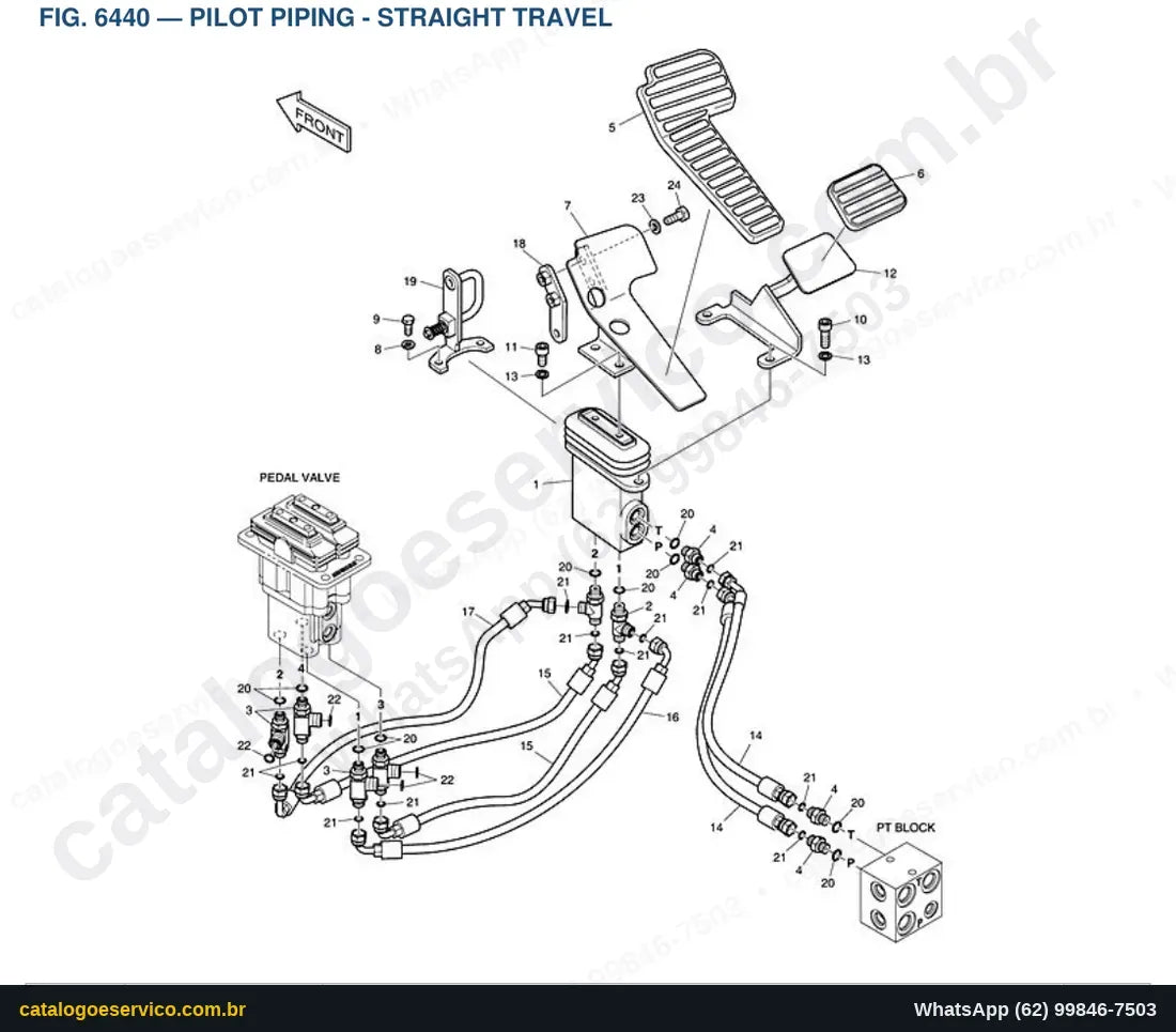 Vista explodida Pilot Piping - Straight Travel - Catálogo de Peças Doosan DX225LC-3 (DIEU EXP)