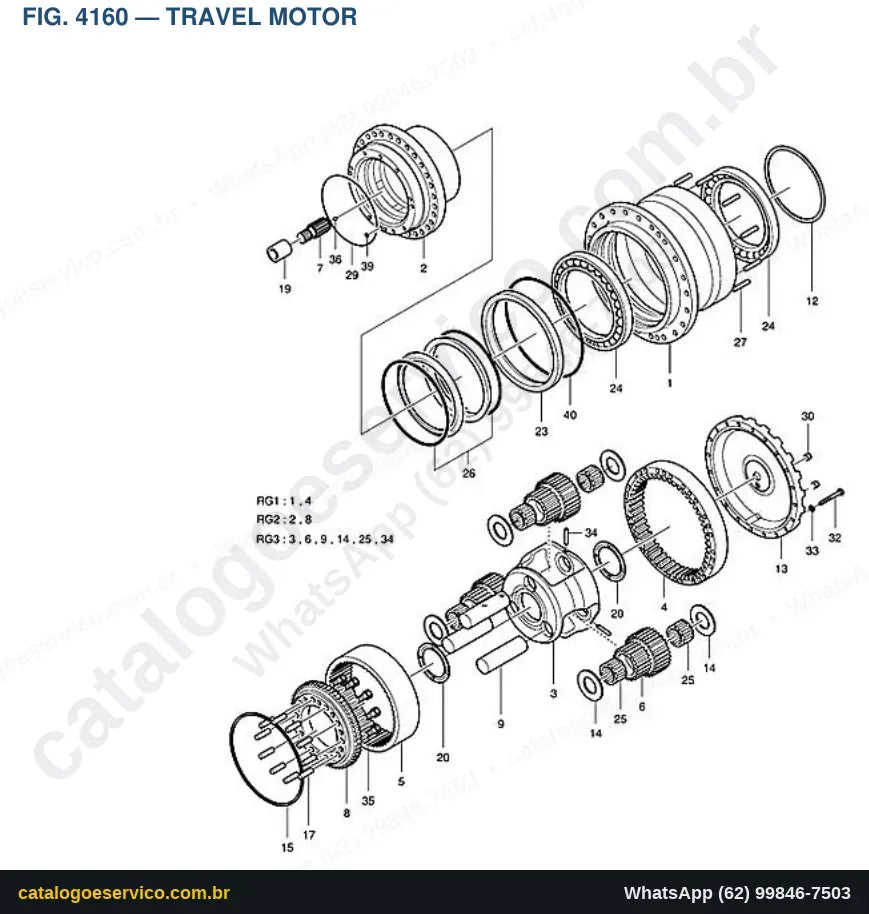 Vista explodida Travel Motor - Catálogo de Peças Doosan DX235NLC