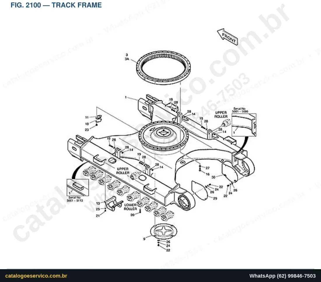 Vista explodida Track Frame - Catálogo de Peças Doosan DX255LC (DI EXP)