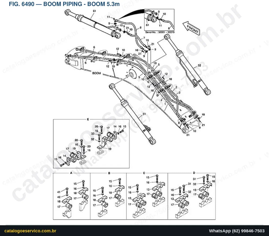 Vista explodida Boom Piping - Boom 5.3M - Catálogo de Peças Doosan DX255LC (DIEU EXP)