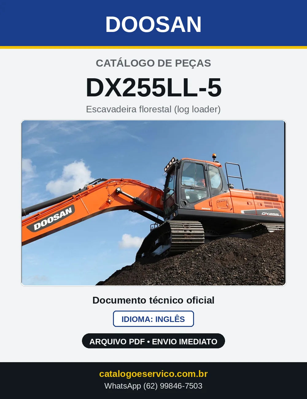 Capa do Catálogo de Peças Doosan DX255LL-5 em PDF