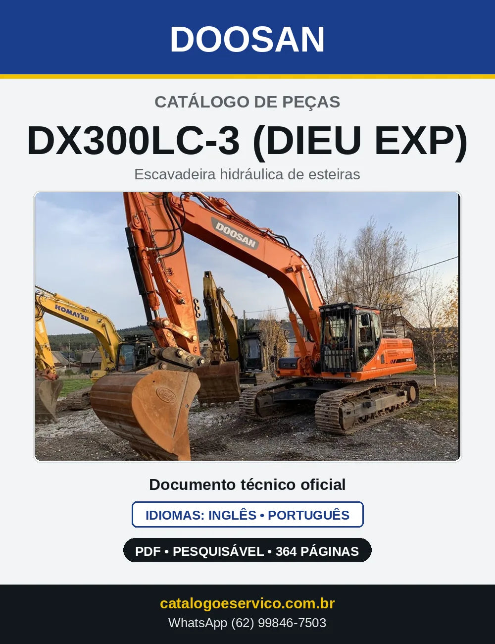 Capa do Catálogo de Peças Doosan DX300LC-3 (DIEU EXP) em PDF, inglês e português