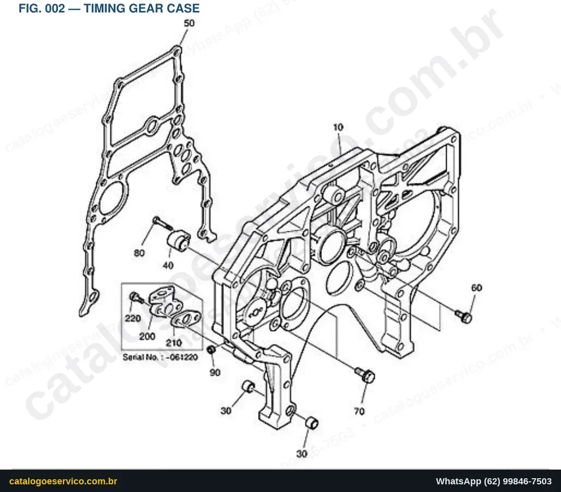 Vista explodida Timing Gear Case - Catálogo de Peças Doosan DX300LC (DI EXP)