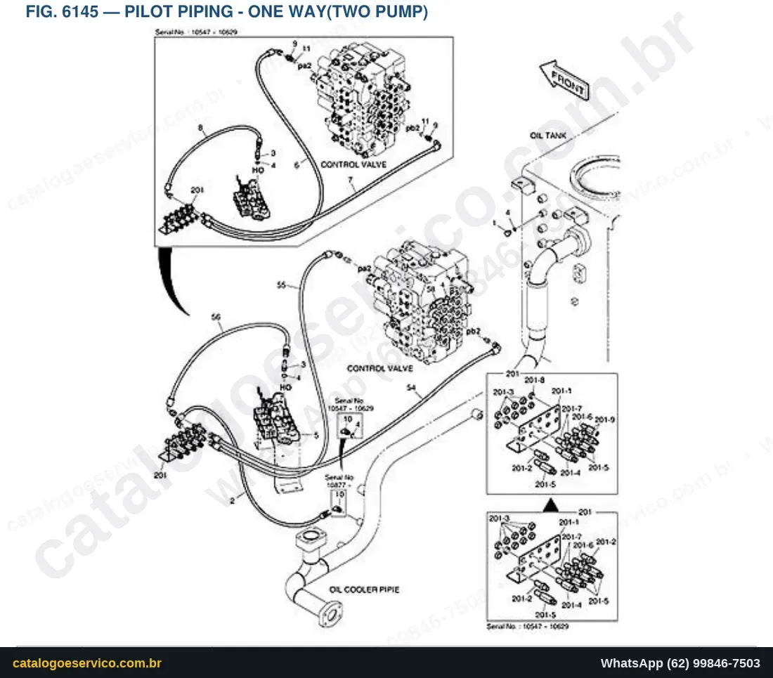 Vista explodida Pilot Piping - One Way(Two Pump) - Catálogo de Peças Doosan DX300LC (DI EXP)