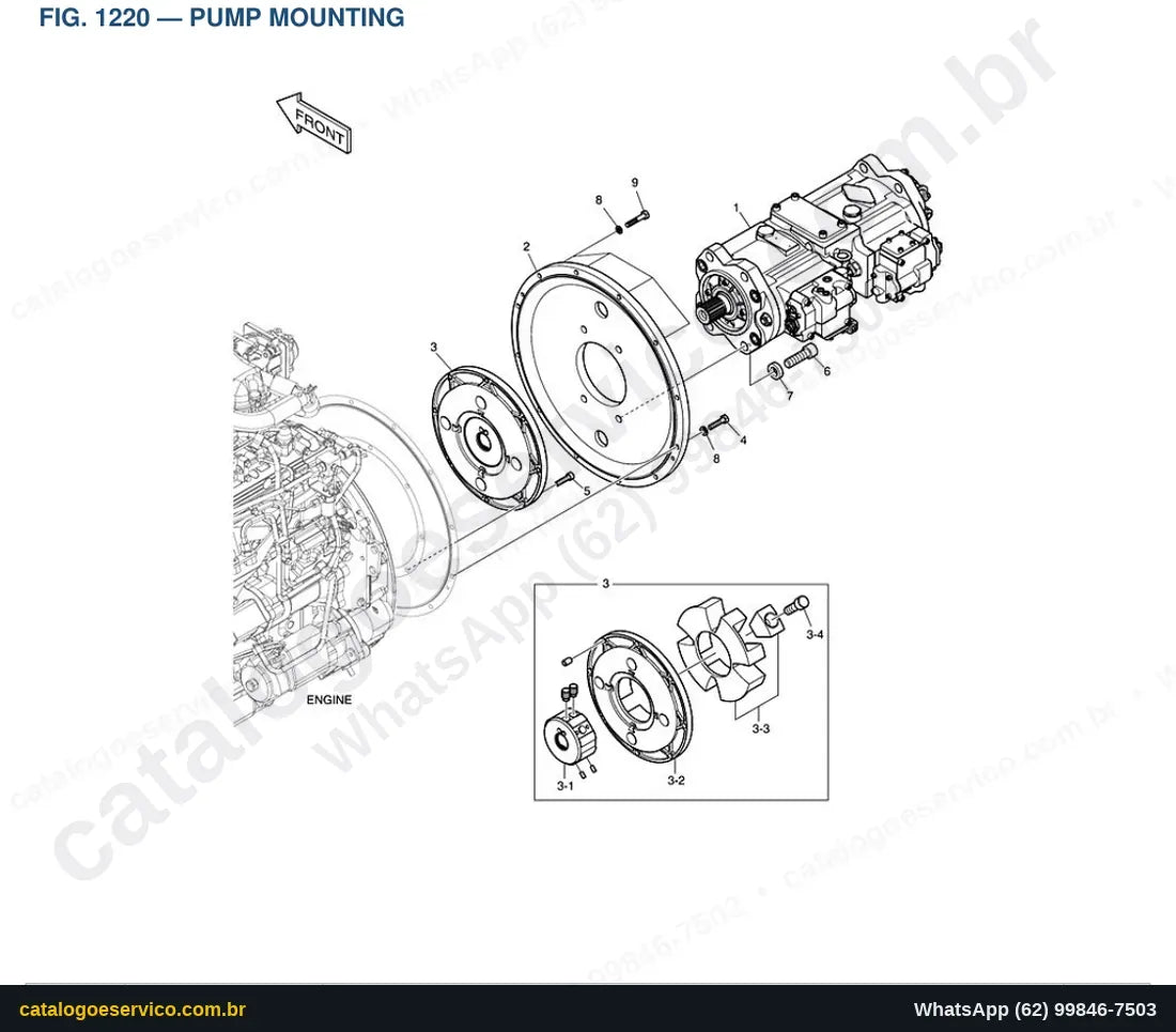 Vista explodida Pump Mounting - Catálogo de Peças Doosan DX300LL-5