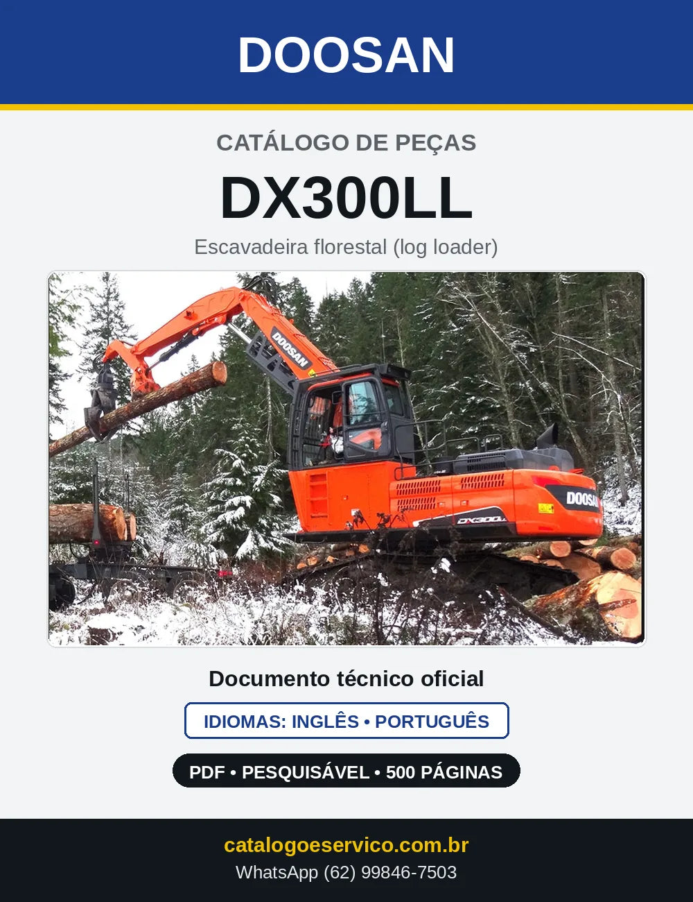 Capa do Catálogo de Peças Doosan DX300LL em PDF, inglês e português