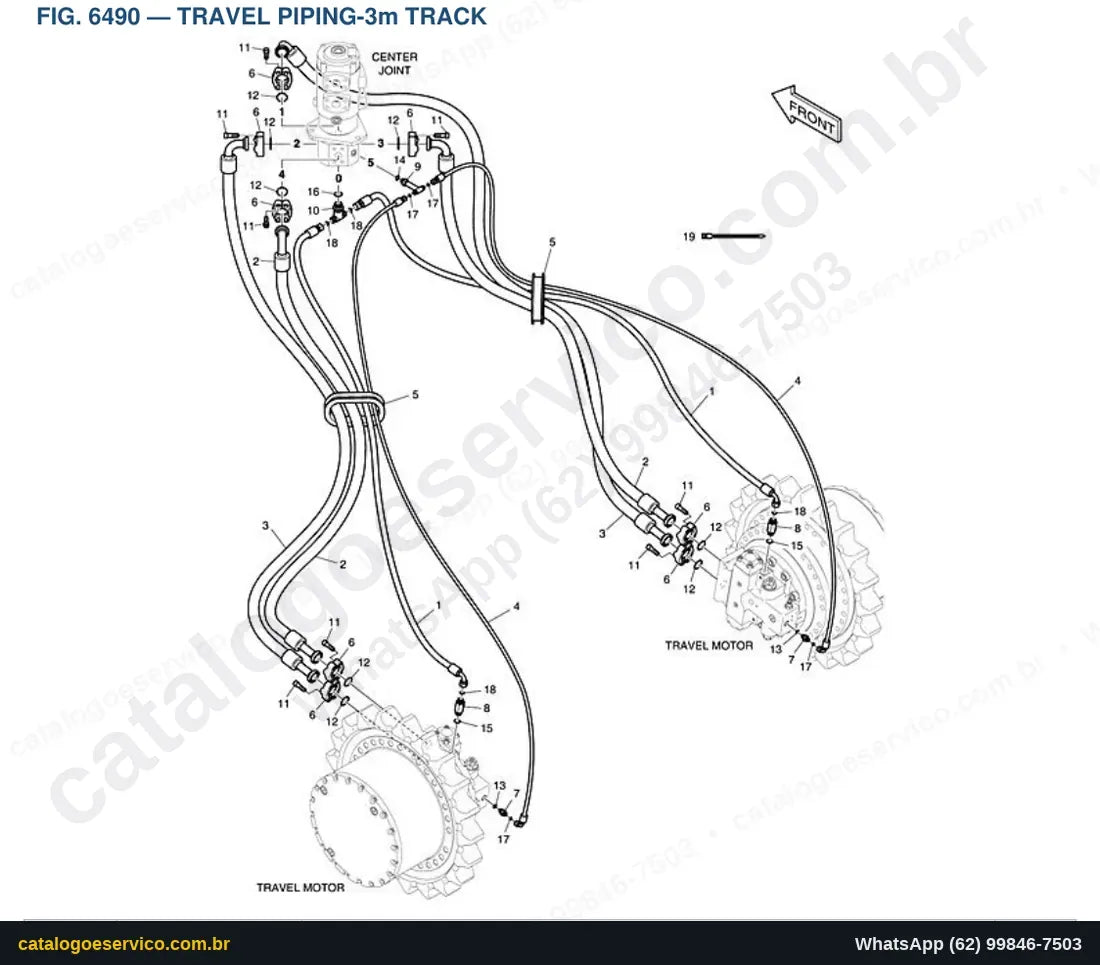 Vista explodida Travel Piping-3M Track - Catálogo de Peças Doosan DX340LC-5