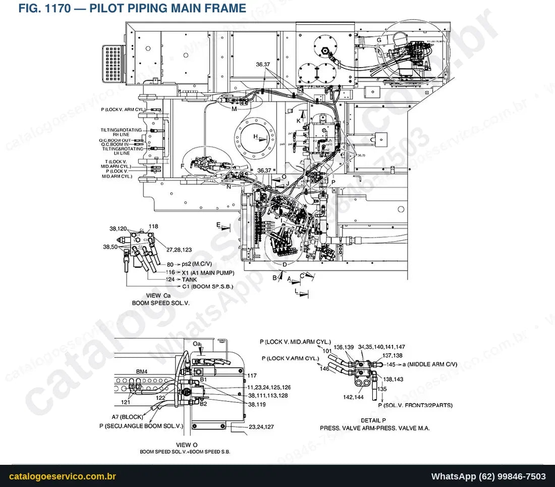 Vista explodida Pilot Piping Main Frame - Catálogo de Peças Doosan DX340LC Demolition