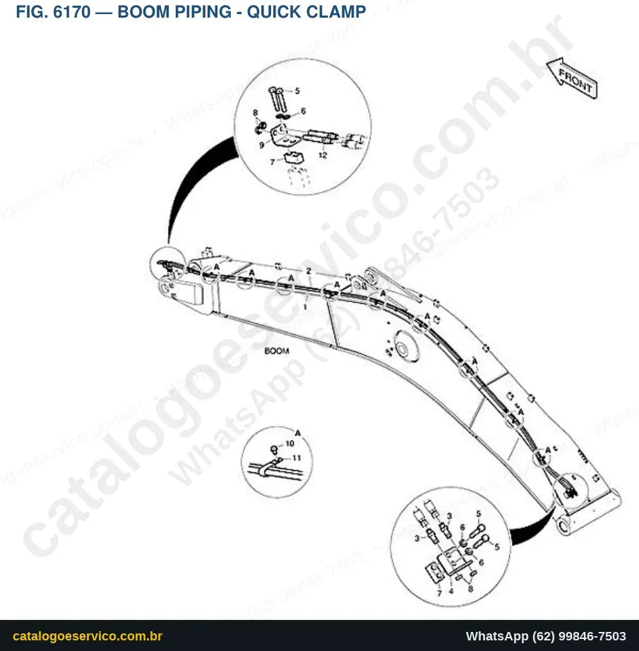 Vista explodida Boom Piping - Quick Clamp - Catálogo de Peças Doosan DX340LCA