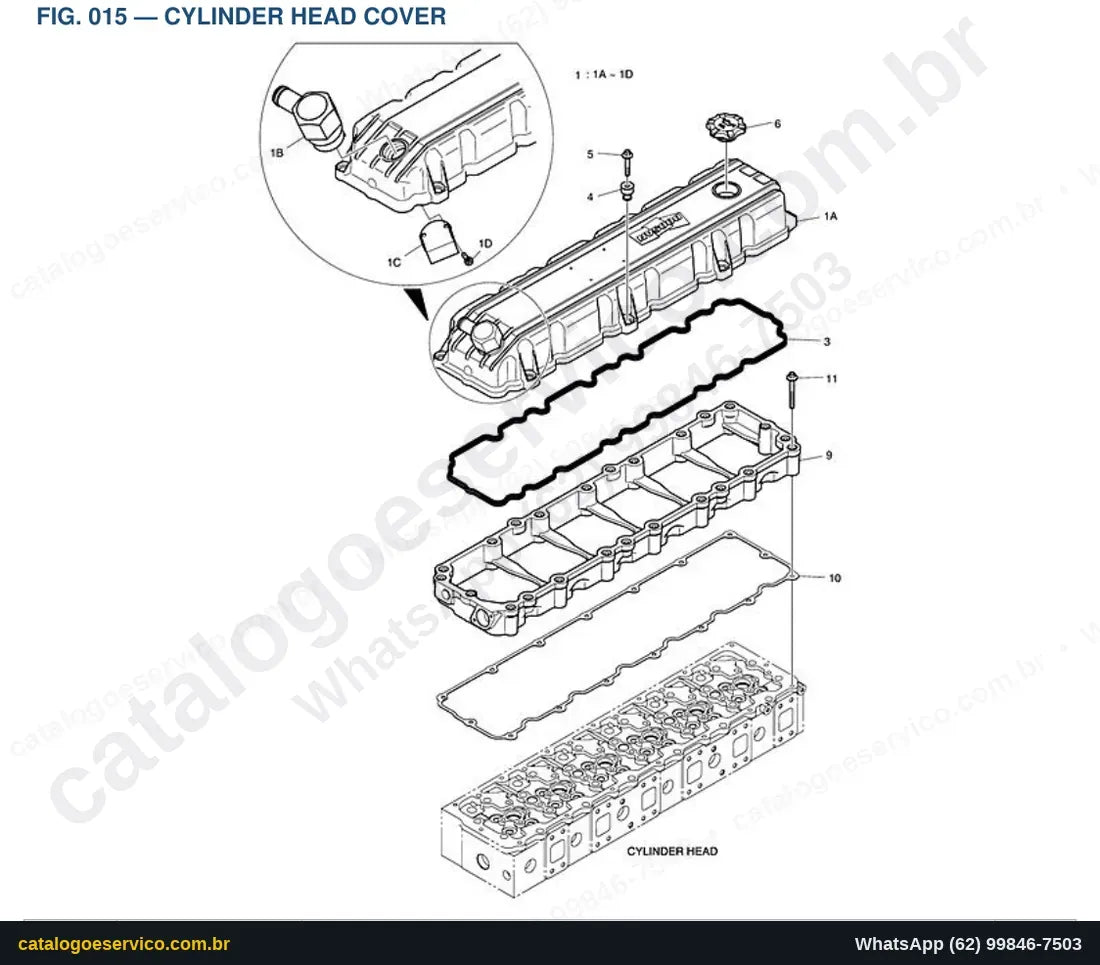 Vista explodida Cylinder Head Cover - Catálogo de Peças Doosan DX350LC-3
