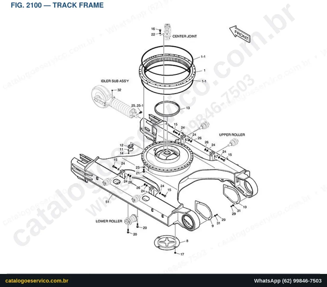 Vista explodida Track Frame - Catálogo de Peças Doosan DX350LC-5